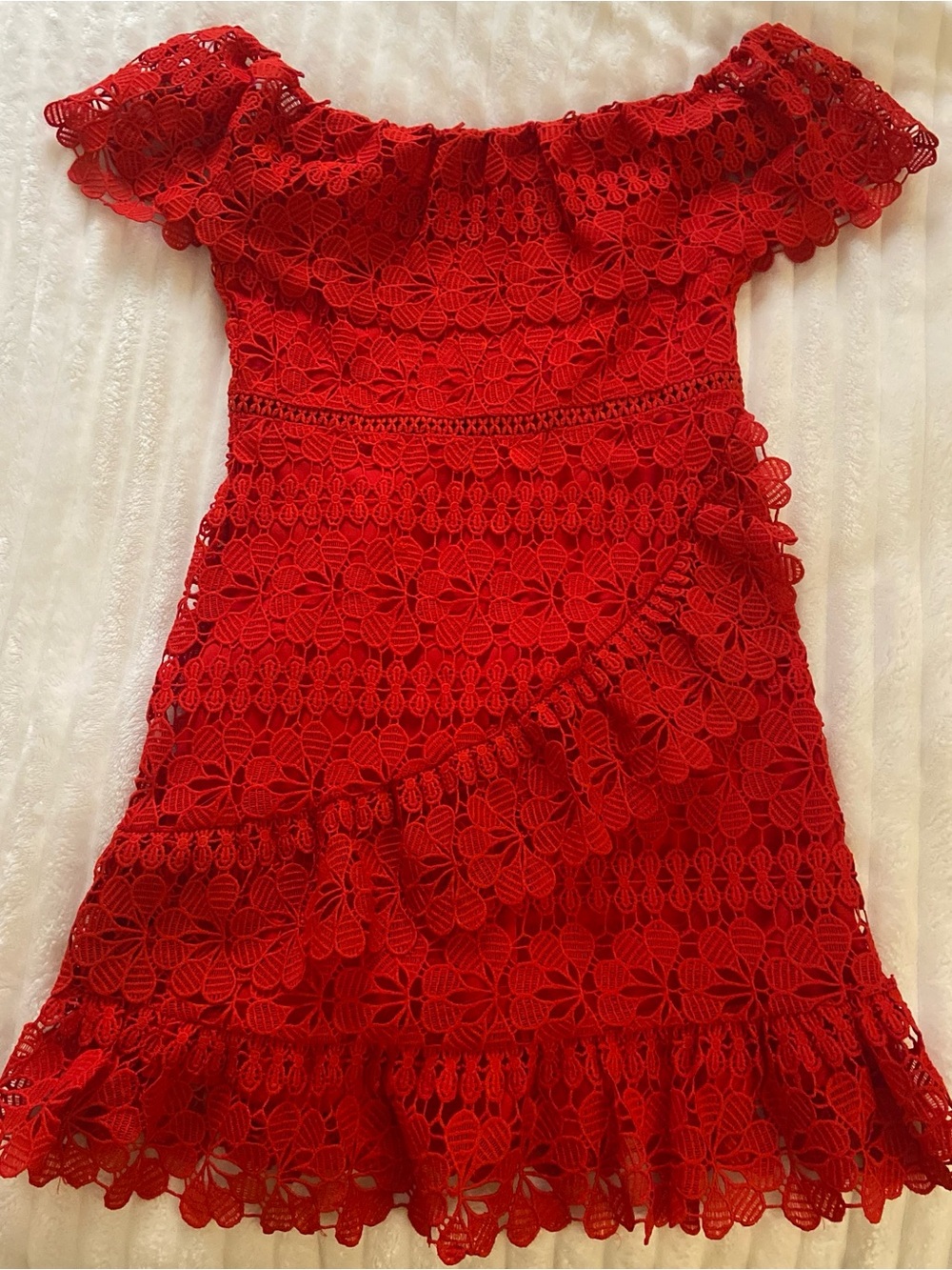 Lulu's Red Off-Shoulder Lace Party Dress